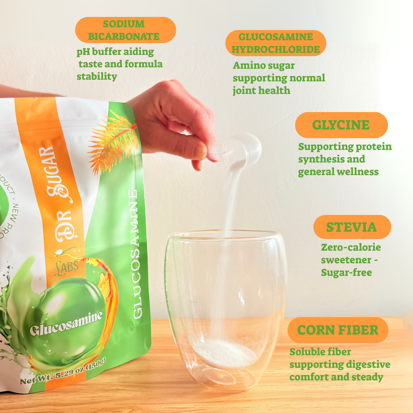 Glucosamine Joint Support Sweetened Powder (Sweetened with Corn Fiber and Stevia) - Dr Sugar Labs