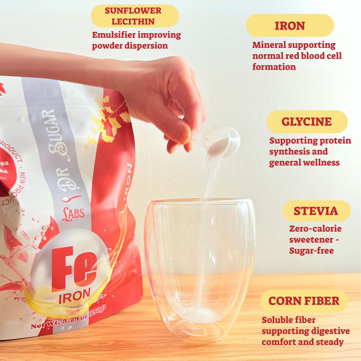 Iron Bisglycinate Sweetened Powder (Sweetened with Corn Fiber and Stevia) - Dr Sugar Labs