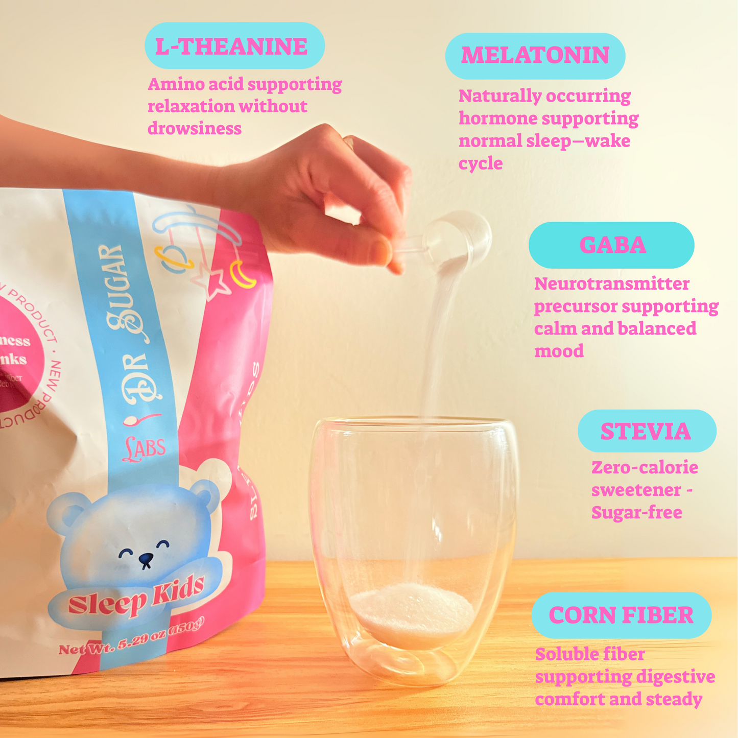 Kids Sleep Support Sweetened Powder (Sweetened with Corn Fiber and Stevia) - Dr Sugar Labs