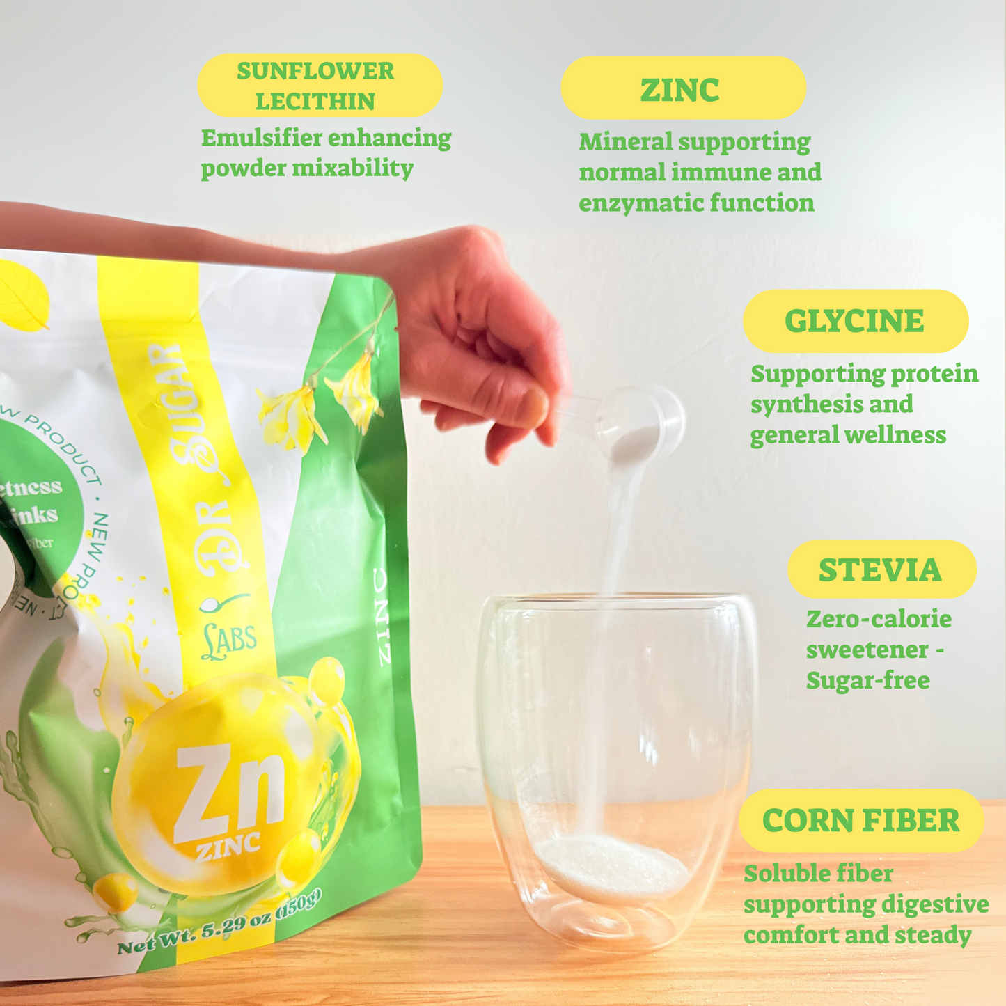 Absorption Zinc Complex Sweetened Powder (Sweetened with Corn Fiber and Stevia - Dr Sugar Labs