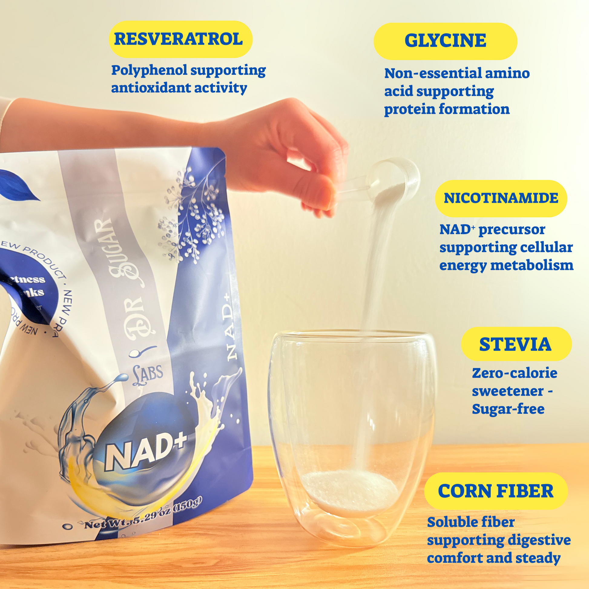NAD+ Booster Complex Sweetened Powder (Sweetened with Corn Fiber and Stevia) - Dr Sugar Labs