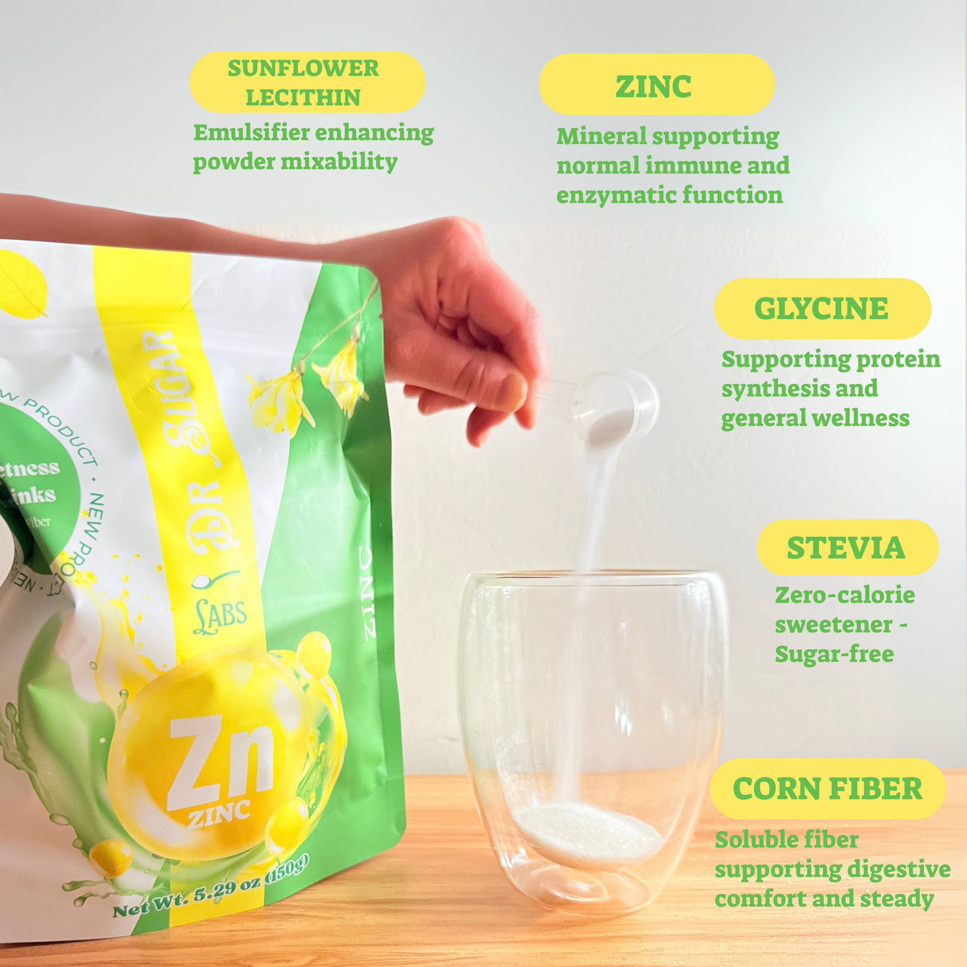 Absorption Zinc Complex Sweetened Powder (Sweetened with Corn Fiber and Stevia - Dr Sugar Labs